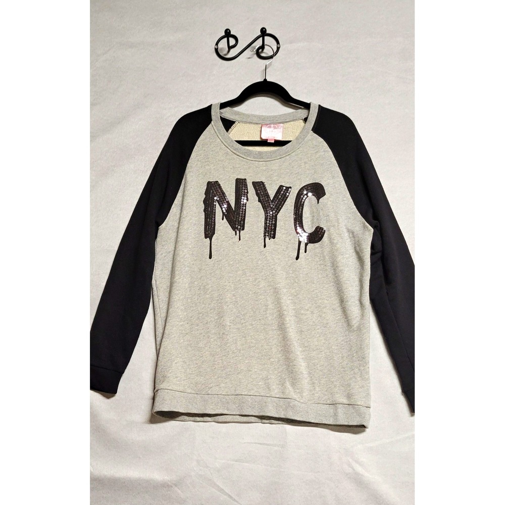 Romeo & Juliet Couture Women's L Gray/Black NYC Sequin Raglan Sweatshirt
